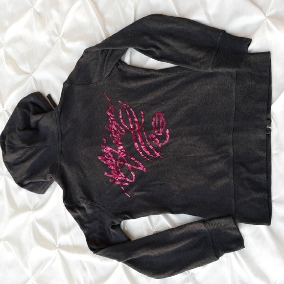 Harley Davidson Size XS Breast Cancer Awareness Grey Pink Sequin Hoodie - Picture 17 of 17